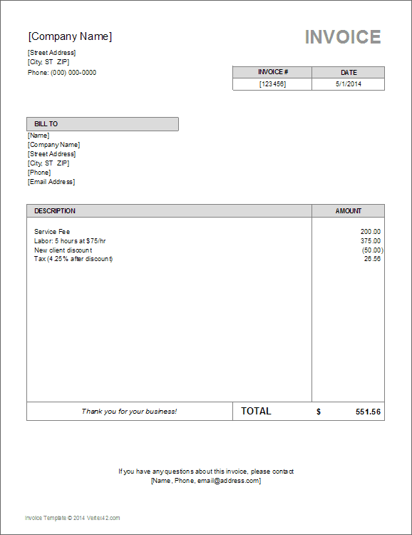 Image of an example invoice